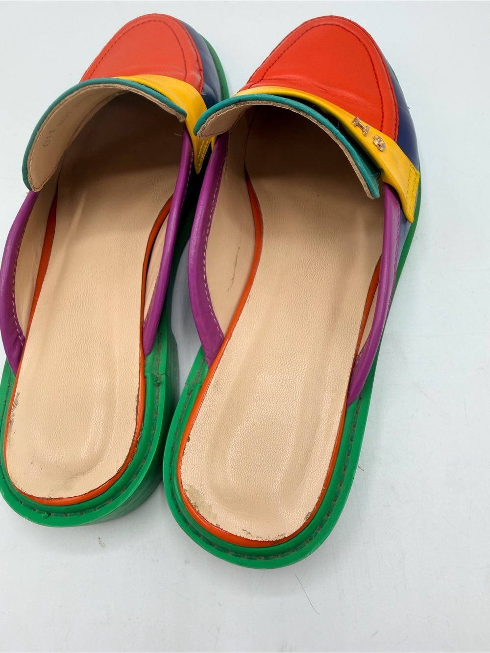 Sansa Costa Colorblock Leather Slip-On Mules in Red, Purple & Green - Picture 5 of 7